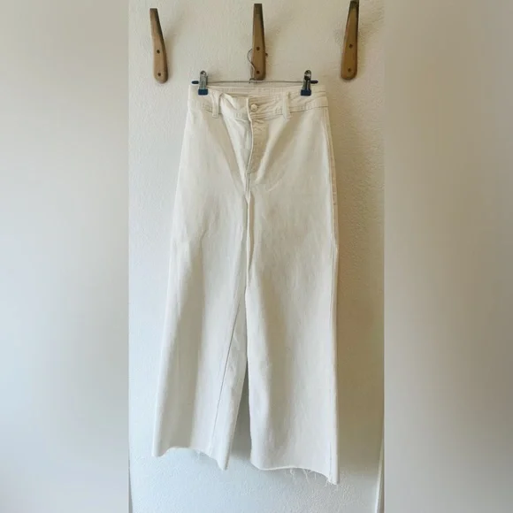 Mango Catherine High Waist Wide Leg Raw Hem Culotte in Off White, Size 2 (US 25) - Picture 2 of 4